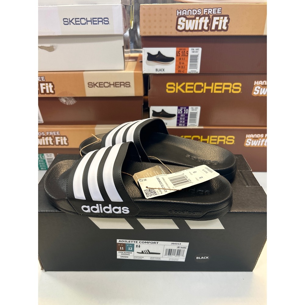 Adidas Adilette Comfort Slides Black White Sandals JS4313 Women 12 Men 11 0577
